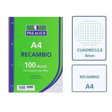 Recambio hojas cuadriculadas 90g